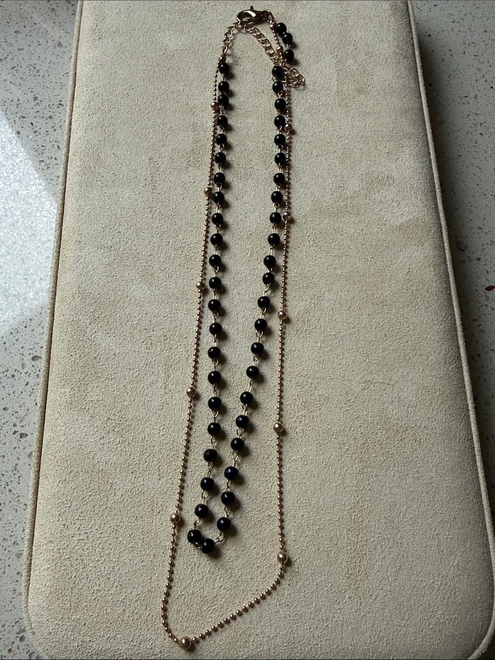 Gold Chain Layered Necklace with Black Beads - Women Jewelry